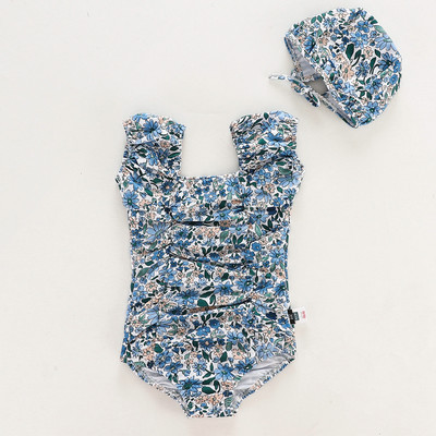 Laste lokkide ja lillemotiividega ujumistrikoo