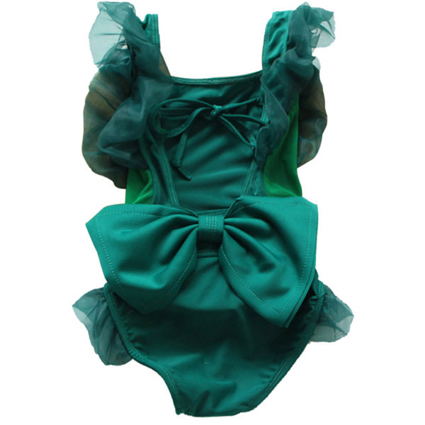 Terve laste ujumistrikoo paela ja lokkidega - rohelist värvi