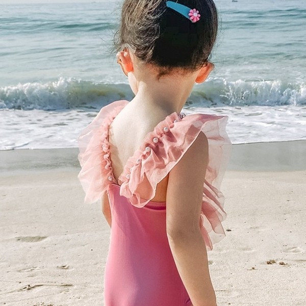 Laste täisujumistrikoo tülli ja pärlitega