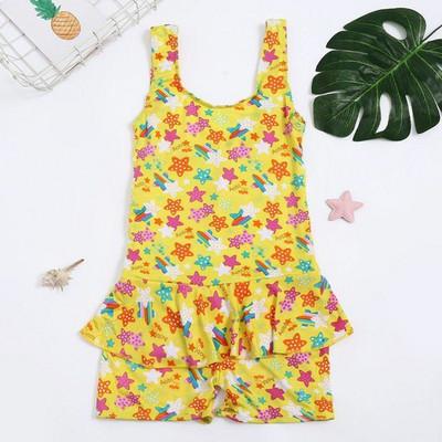 Bērnu pilnais peldkostīms meitenēm ar krāsainu rakstu