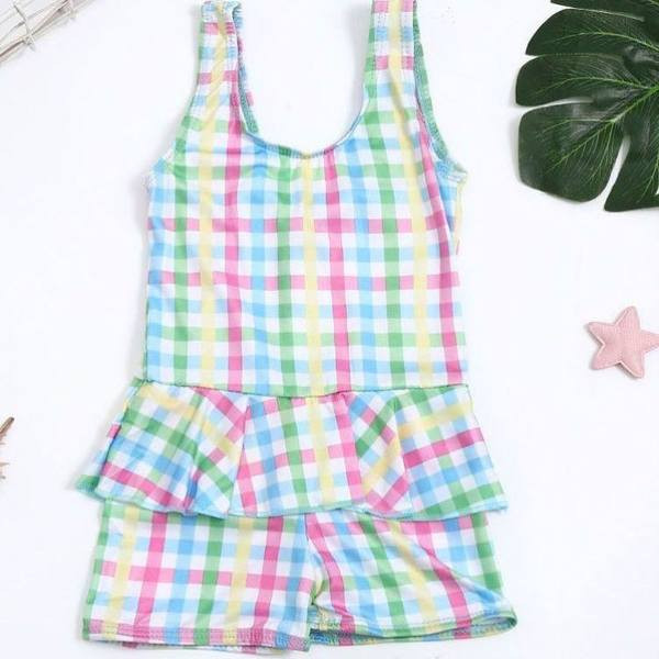 Bērnu pilnais peldkostīms meitenēm ar krāsainu rakstu