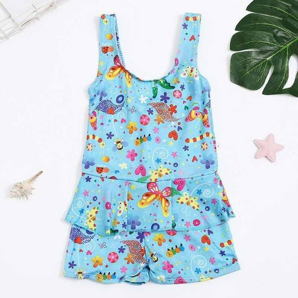 Bērnu pilnais peldkostīms meitenēm ar krāsainu rakstu