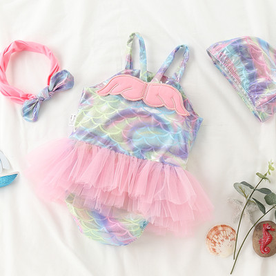 Täielik ujumistrikoo tüdrukutele 3D element tiibadega