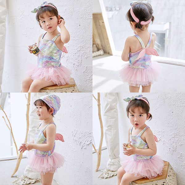 Täielik ujumistrikoo tüdrukutele 3D element tiibadega