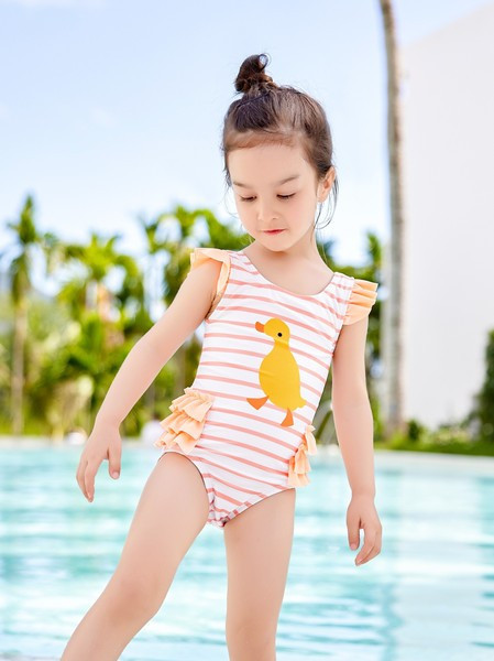 Laste täisujumistrikoo pardi ja lokkide aplikatsiooniga