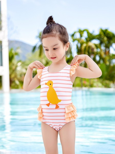 Laste täisujumistrikoo pardi ja lokkide aplikatsiooniga