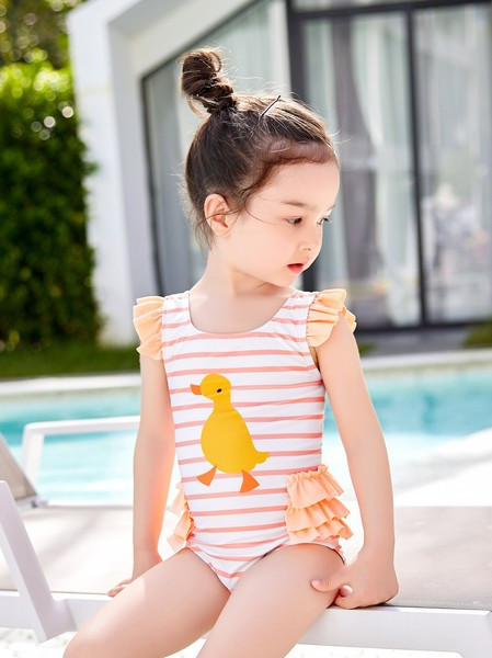 Laste täisujumistrikoo pardi ja lokkide aplikatsiooniga