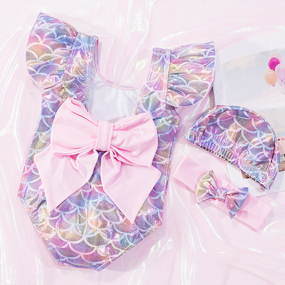 Värviline laste täisujumistrikoo paelaga