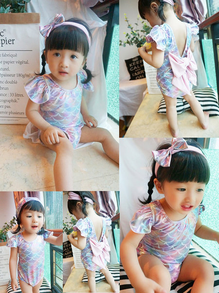 Värviline laste täisujumistrikoo paelaga