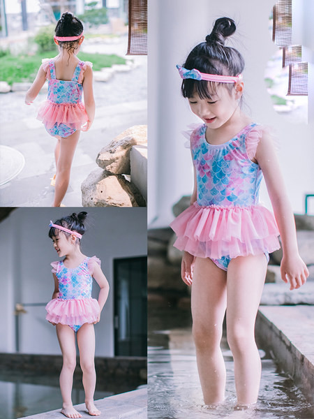 Krāsains peldkostīms meitenēm ar tillu