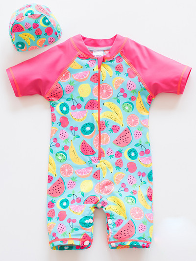 Täielik lühikeste varrukate ja ümara kaelusega ujumistrikoo tüdrukutele