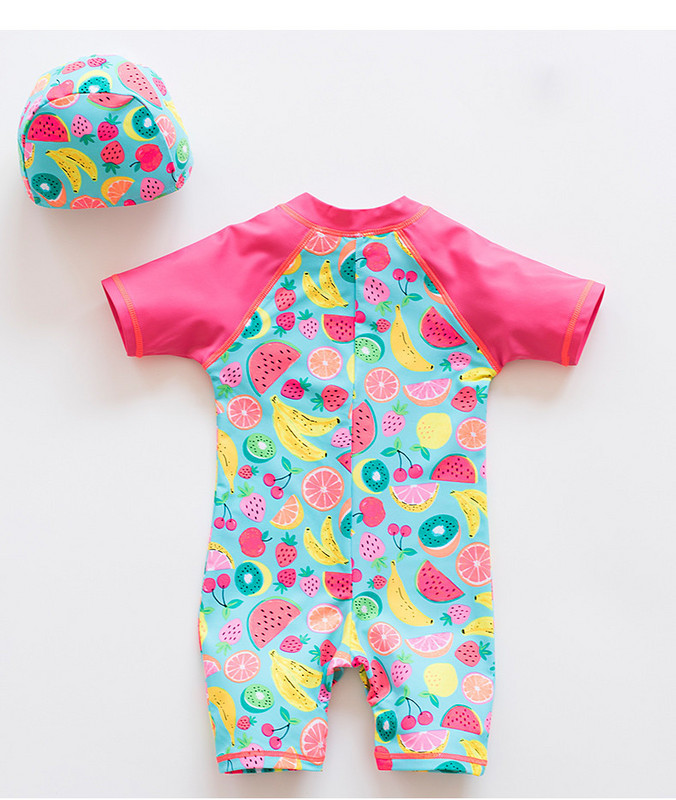 Täielik lühikeste varrukate ja ümara kaelusega ujumistrikoo tüdrukutele