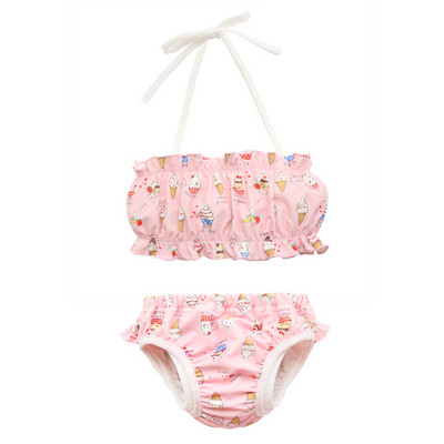 Kaheosaline värvilise mustriga laste ujumistrikoo