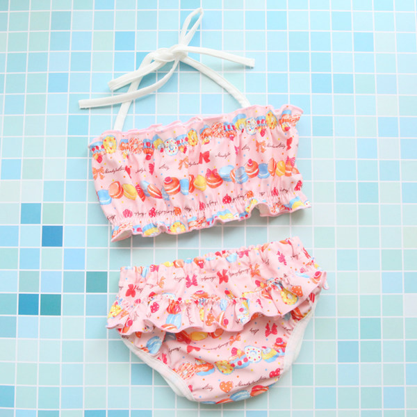 Kaheosaline värvilise mustriga laste ujumistrikoo