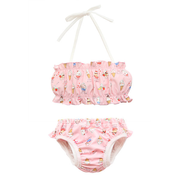 Kaheosaline värvilise mustriga laste ujumistrikoo