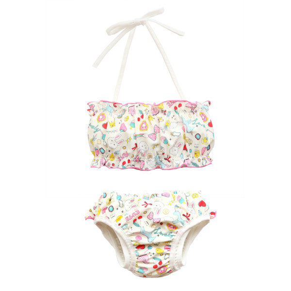 Kaheosaline värvilise mustriga laste ujumistrikoo