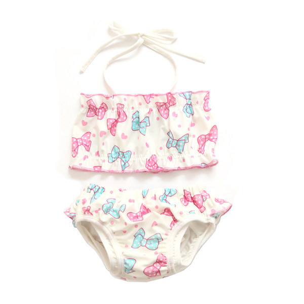 Kaheosaline värvilise mustriga laste ujumistrikoo