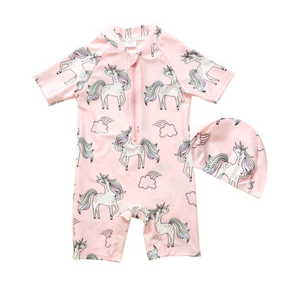 Tüdrukutele sobiv kolmes värvitoonis lukuga laste ujumistrikoo