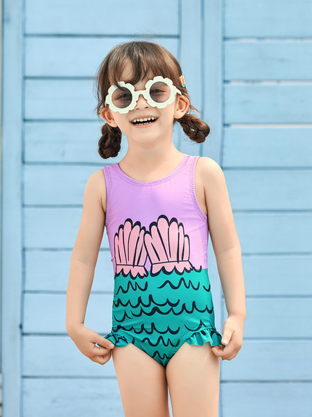 Laste täisujumistrikoo värvilise aplikatsiooniga