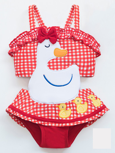 Moderan karirani cijeli kupaći kostim s naramenicama za djevojčice