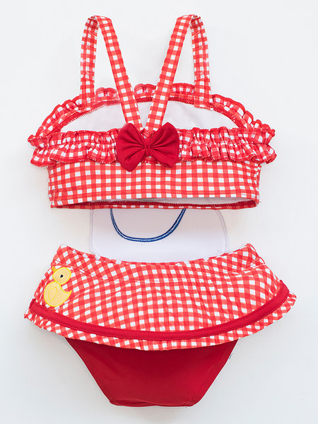 Moderan karirani cijeli kupaći kostim s naramenicama za djevojčice