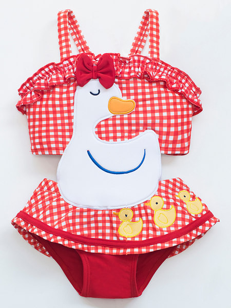 Moderan karirani cijeli kupaći kostim s naramenicama za djevojčice