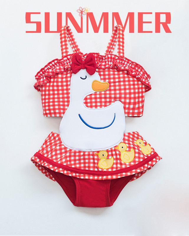 Moderan karirani cijeli kupaći kostim s naramenicama za djevojčice