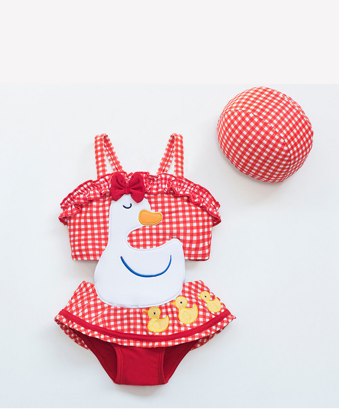 Moderan karirani cijeli kupaći kostim s naramenicama za djevojčice