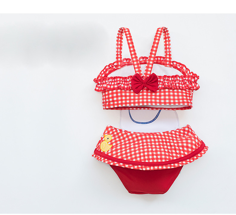 Moderan karirani cijeli kupaći kostim s naramenicama za djevojčice