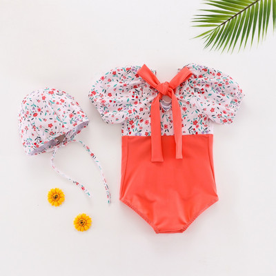 3/4 varrukatega ja lillemotiividega laste täisujumistrikoo