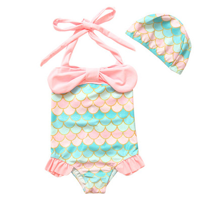 Kahes värvitoonis paela ja lipsudega laste ujumistrikoo