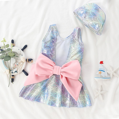 Värviline roosa paelaga laste ujumistrikoo tüdrukutele