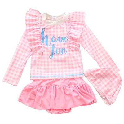 Dječji karirani kupaći kostim roze boje za djevojčice