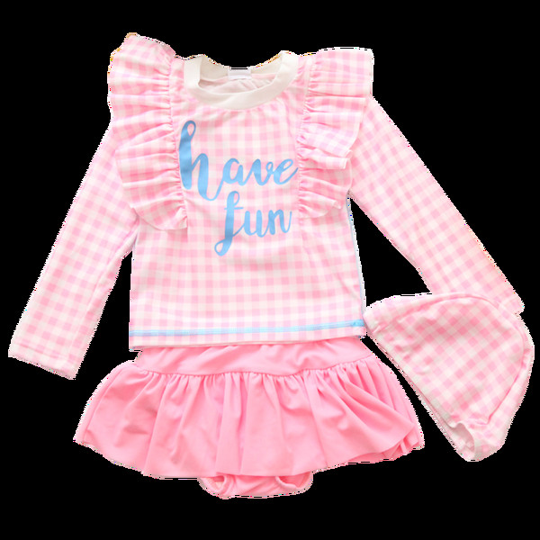 Dječji karirani kupaći kostim roze boje za djevojčice