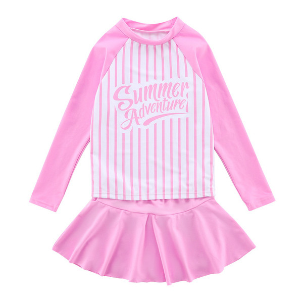 Детски цял бански с дълъг ръкав и надпис 