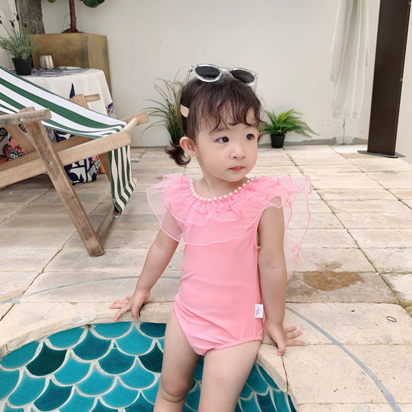 Uus mudel kahes värvitoonis pärlite ja tülliga laste ujumistrikoo