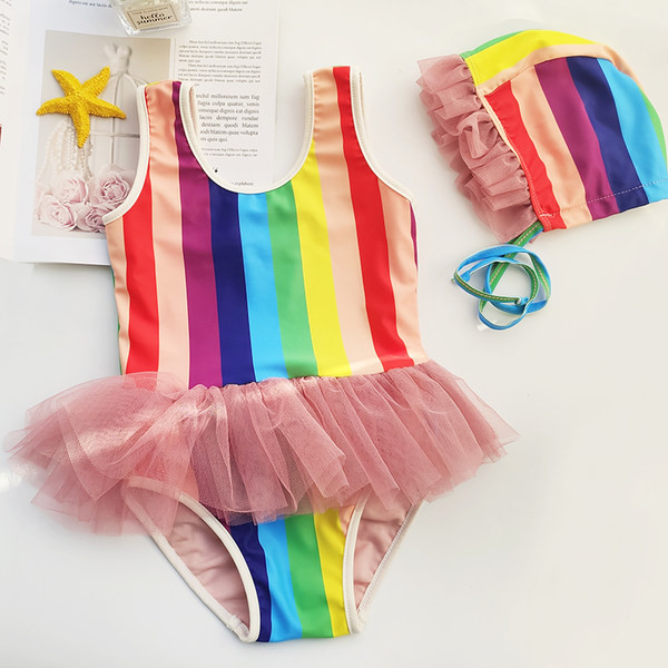 Laste täistriibuline tülliga ujumistrikoo