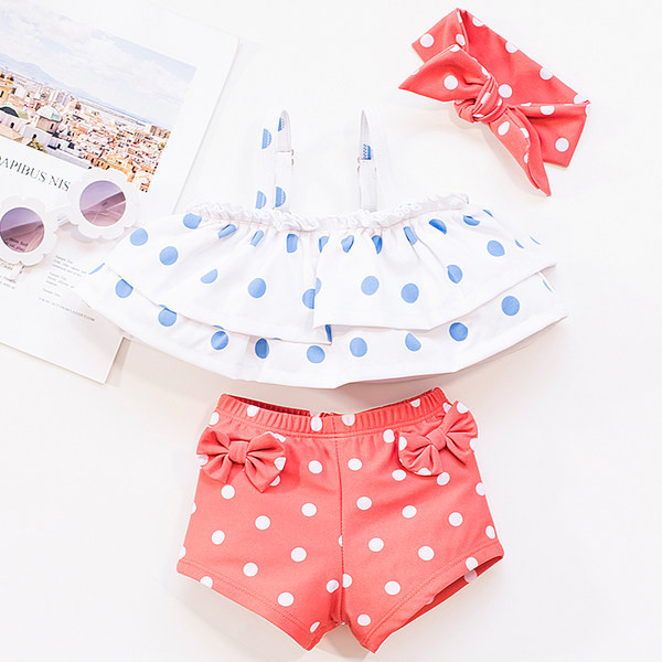 Uut mudelit kaheosaline täppidega laste ujumistrikoo tüdrukutele