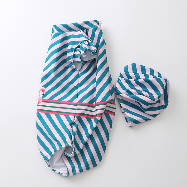 Dječji kupaći kostim na pruge s aplikacijom za djevojčice