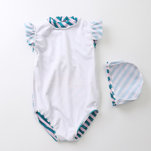 Dječji kupaći kostim na pruge s aplikacijom za djevojčice