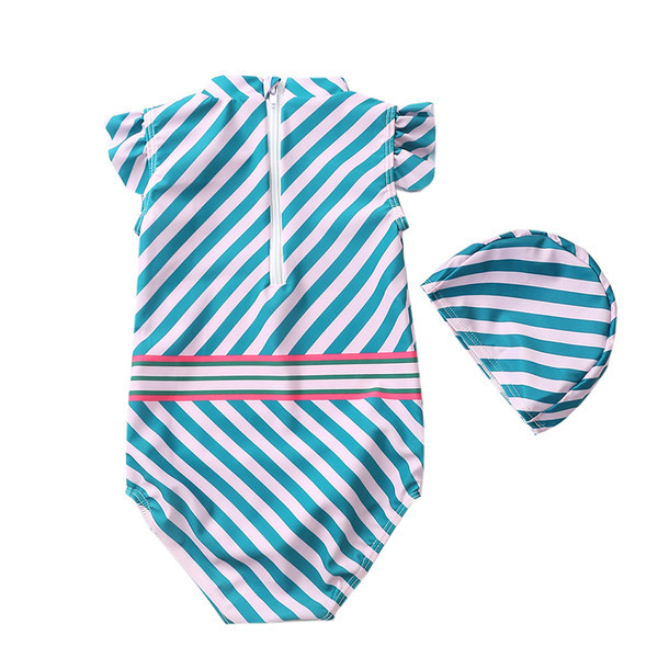 Dječji kupaći kostim na pruge s aplikacijom za djevojčice