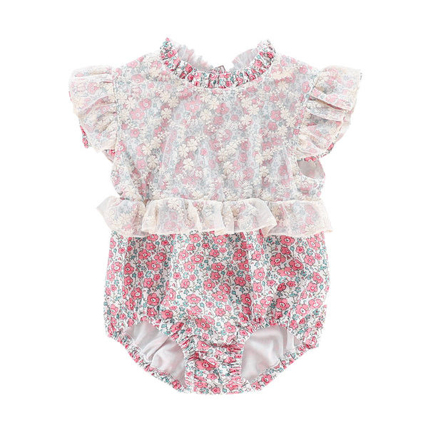 Moekas lokkide ja lillemustriga terve laste ujumistrikoo tüdrukutele