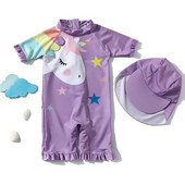 Детски цял бански с 3/4 ръкав и цветна апликация