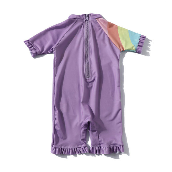 Детски цял бански с 3/4 ръкав и цветна апликация 