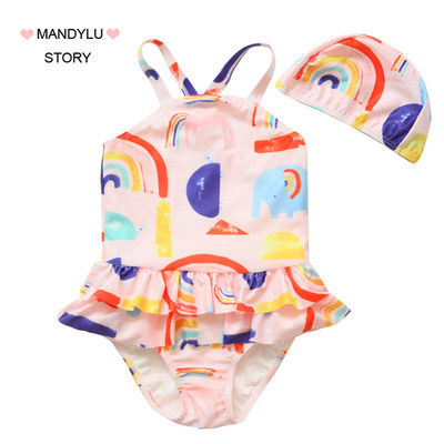 Rihmade ja värvilise mustriga laste ujumistrikoo