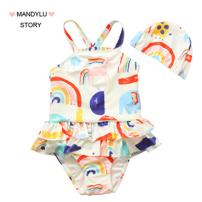 Rihmade ja värvilise mustriga laste ujumistrikoo