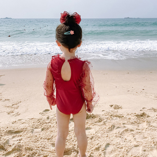 Dječji moderni cijeli kupaći kostim s dugim rukavima od tila