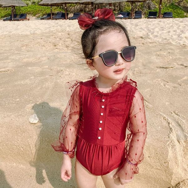 Dječji moderni cijeli kupaći kostim s dugim rukavima od tila