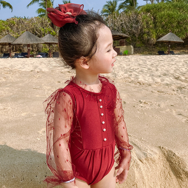 Dječji moderni cijeli kupaći kostim s dugim rukavima od tila