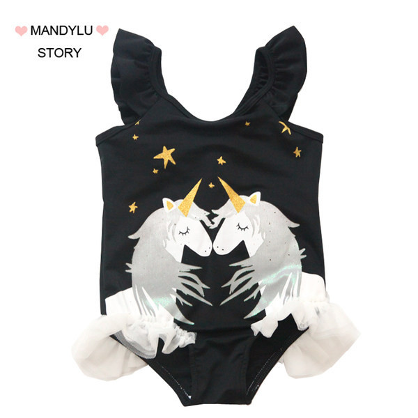 Dječji kupaći kostim crne boje s aplikacijom